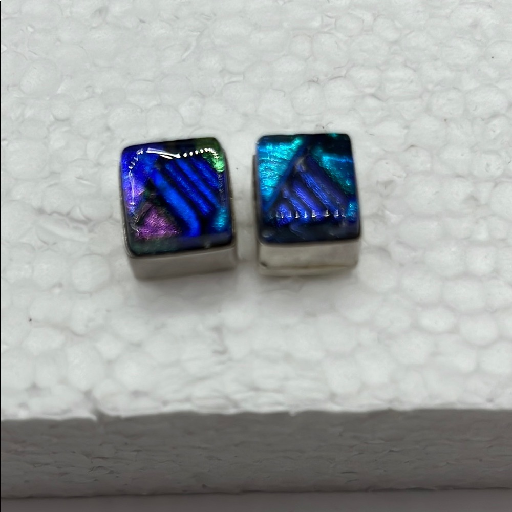 Blue and Purple Square Earrings